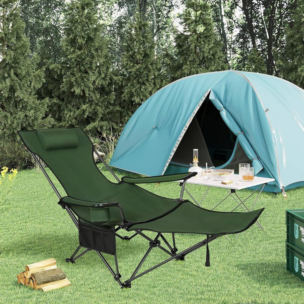 Woltu Campingstuhl (1 St), klappbar für Outdoor mit Armlehnen Getränkehalter
