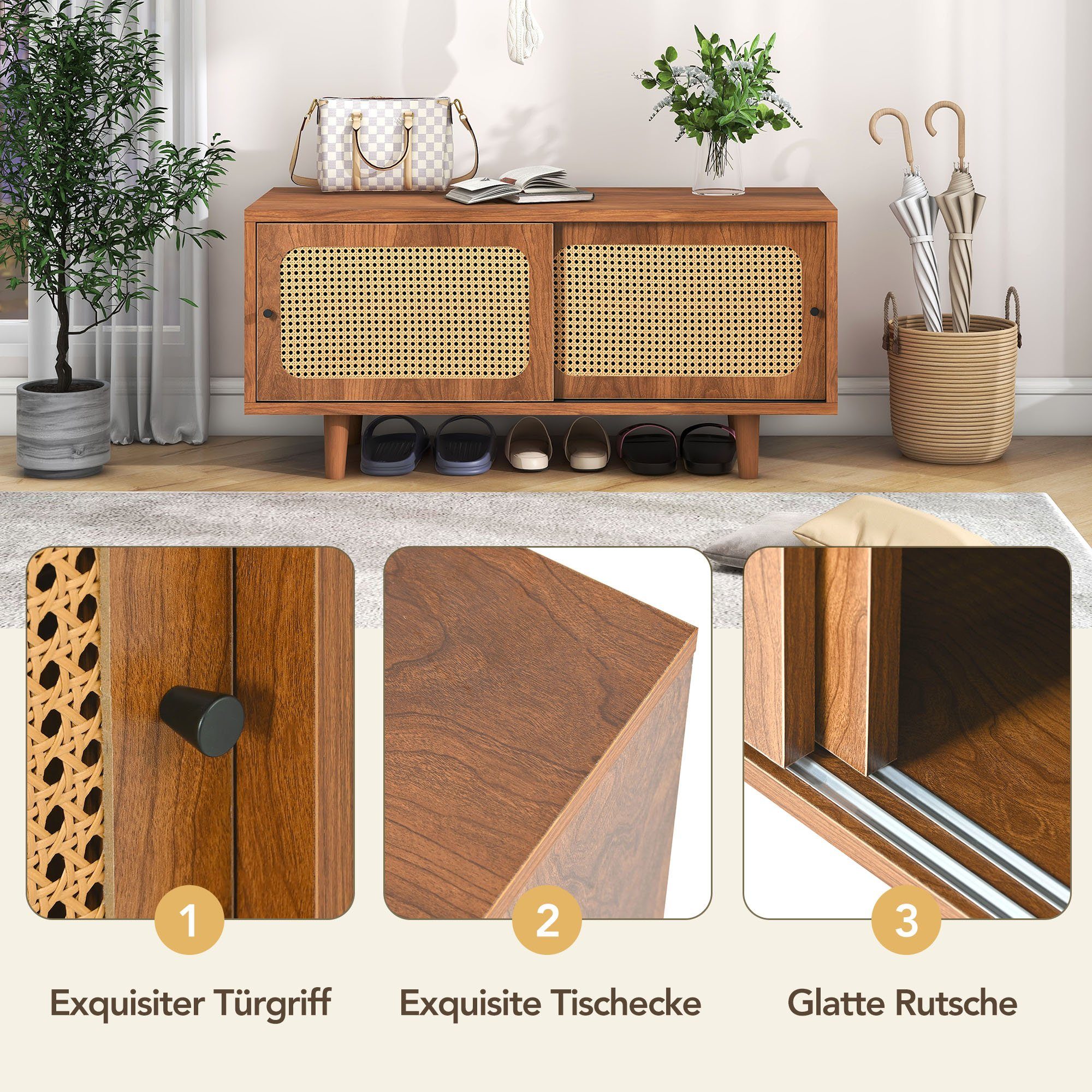 OKWISH Schuhschrank Schuhkarton (mit 2 Türen mit verstellbare Ablage Walnussfarbe formschöner Schuhschrank, Für Flur, Wohn- und Schlafzimmer) 104x40x48 cm