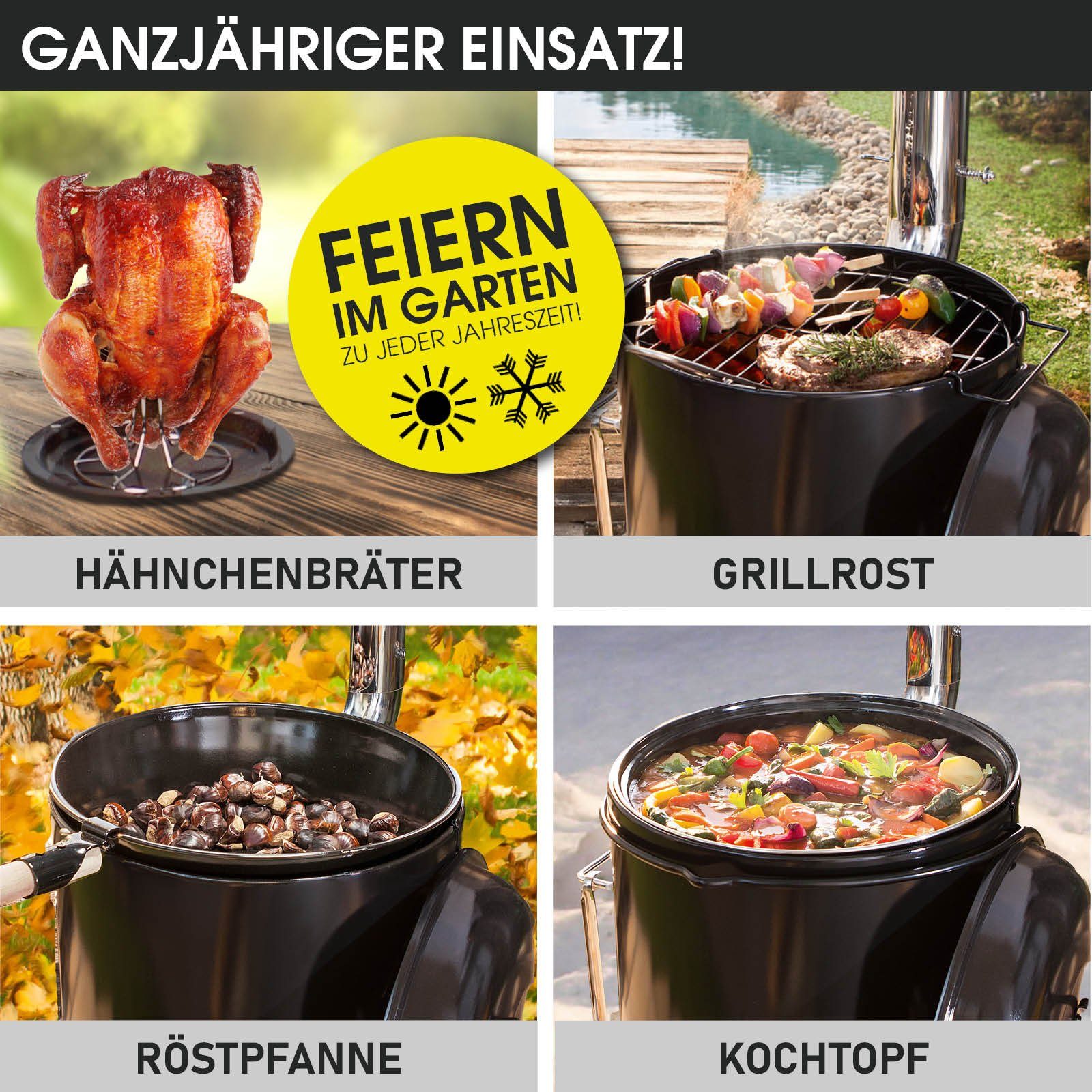 BRAST Kombigrill Eintopfofen mit Grillfunktion Ofen Kugelgrill Barbecue Grill, Outdoor-Küche Gulaschkanone Suppenkessel Hähnchenbräter, Ungarischer Gulaschkessel aus Stahlblech inkl. Zubehör