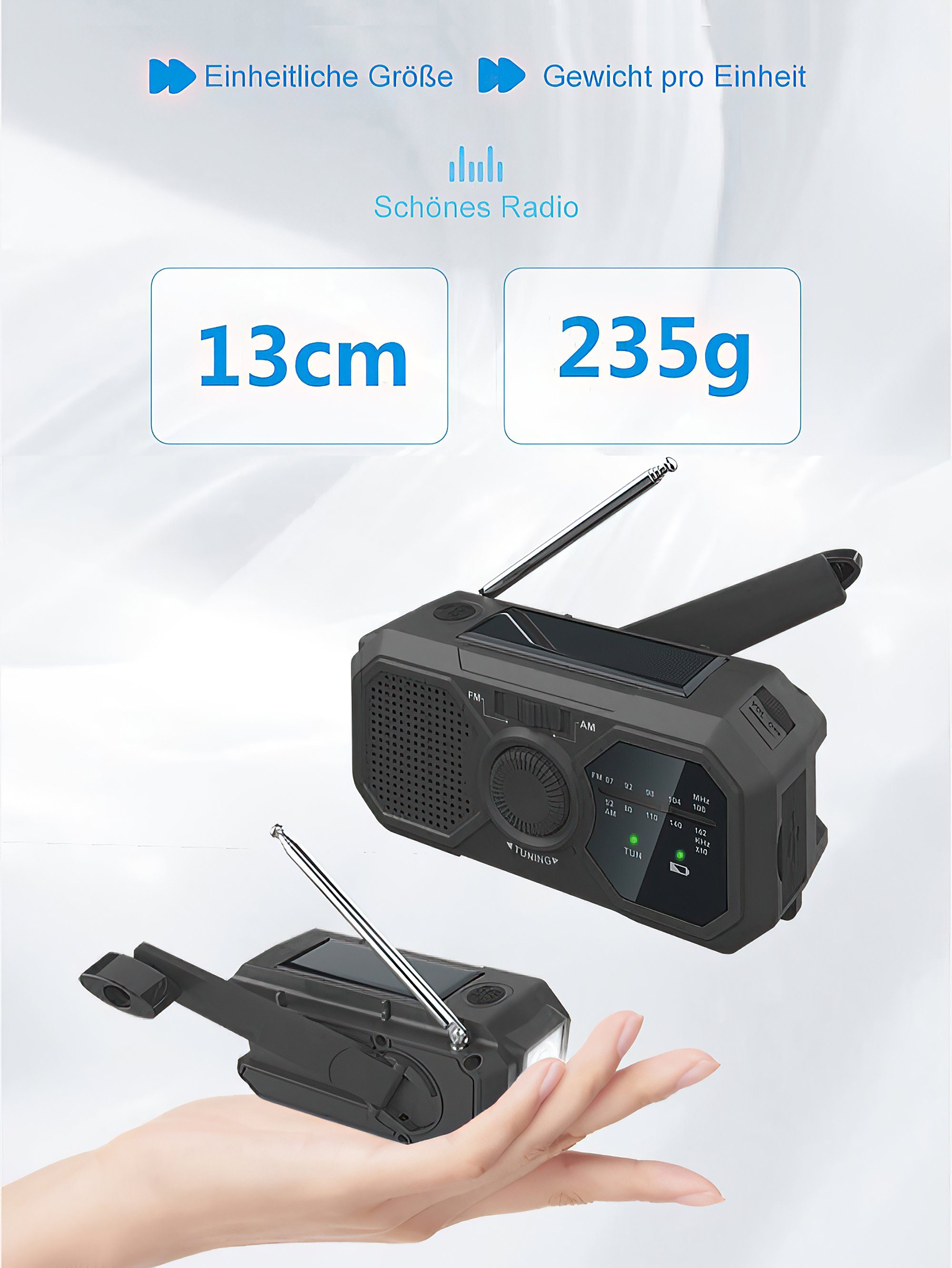 Tisoutec Solar Radio (AF/FM) mit Ladefunktion Kurbelradio und SOS Digitalradio (DAB) (Notstromversorgung, Handkurbel; sOS-Alarm FM-Tuner,UKW-Radio, Dockingstation (USB), Kurbelradio)