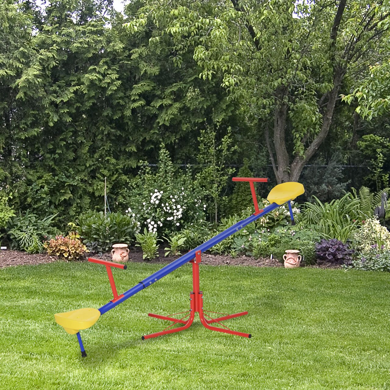 Outsunny Kinder Gartenwippe 360° drehbare Wippe Karussellwippe Metall Mehrfarbig