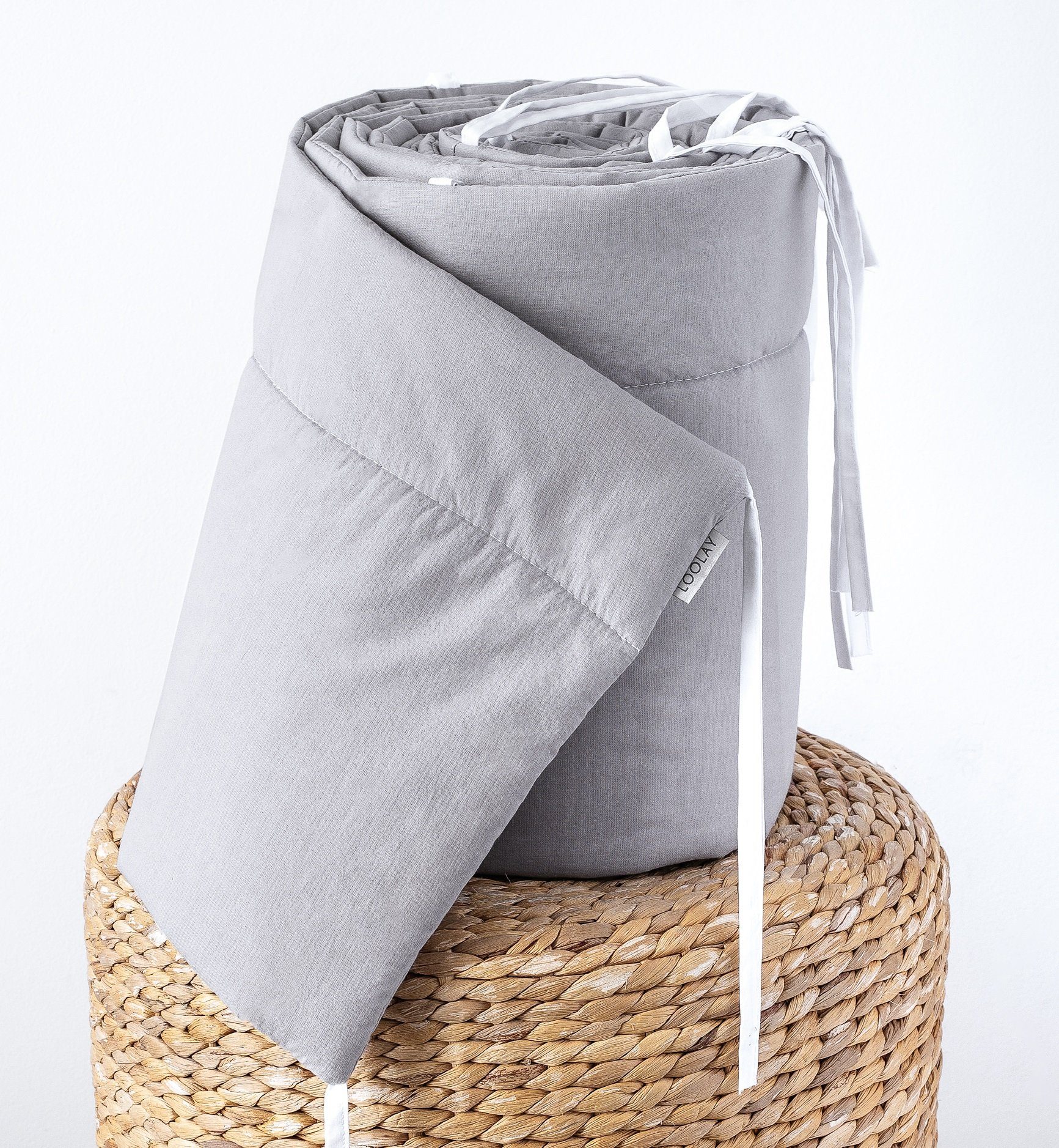 Loolay Bettnestchen GRAU BIO-Baumwolle Atmungsaktives Babybett BETTUMRANDUNG, (420, 360, 210, 180 x 30cm, LUX Babyausstatung Umrandung Kopfschutz Kantenschutz Bettschlange), LOOLAY® - 100% Europäische Stoffe und Kleinserien-Nähen!, Handmade!