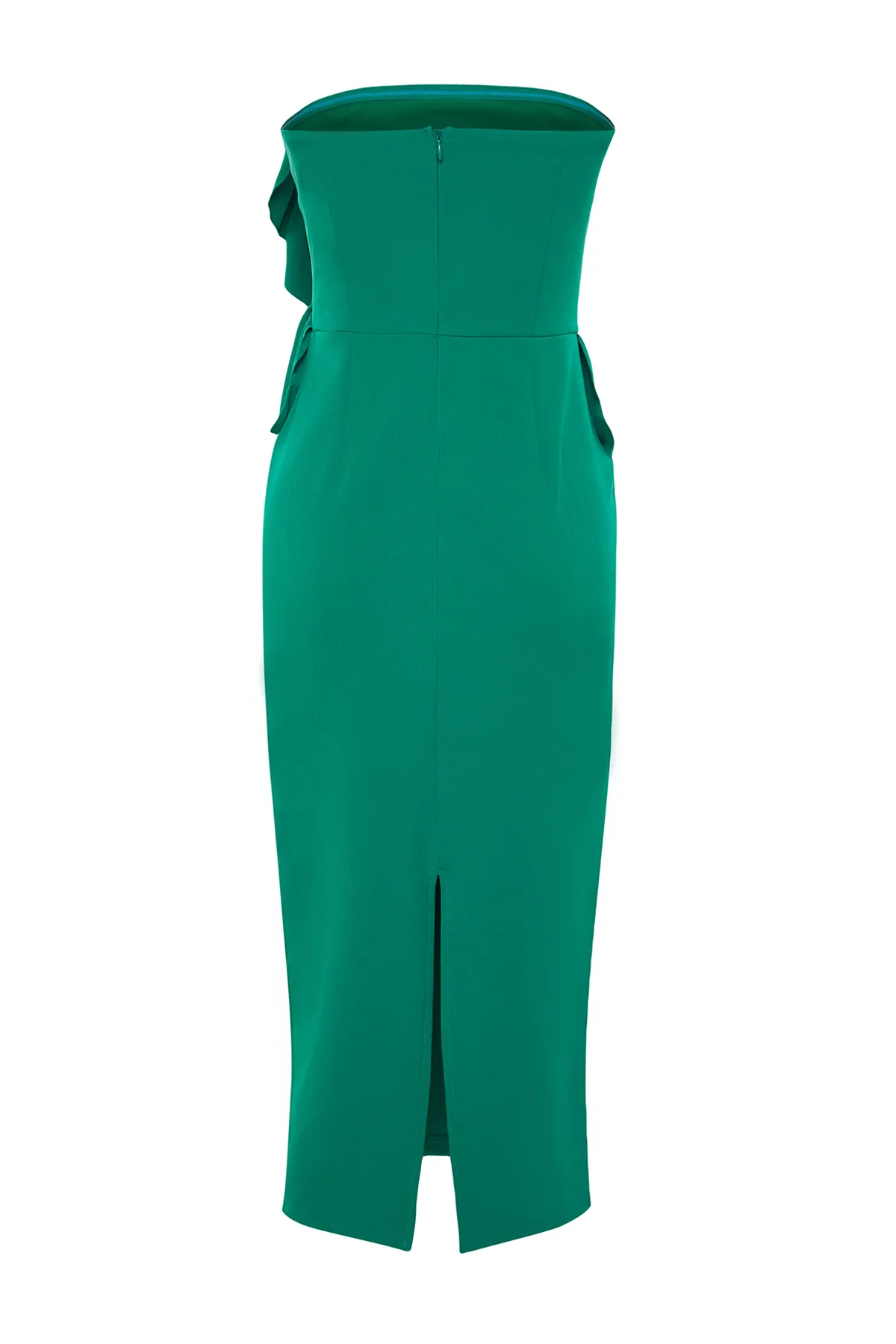 Trendyol Collection  Smaragdgrünes, gewebtes, elegantes Abendkleid mit Volants TPRSS24EL00081
