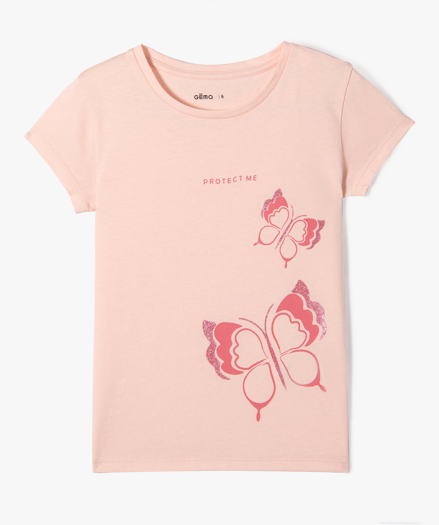 Tee-shirt à manches ultra courtes avec motif girly fille rose | GEMO