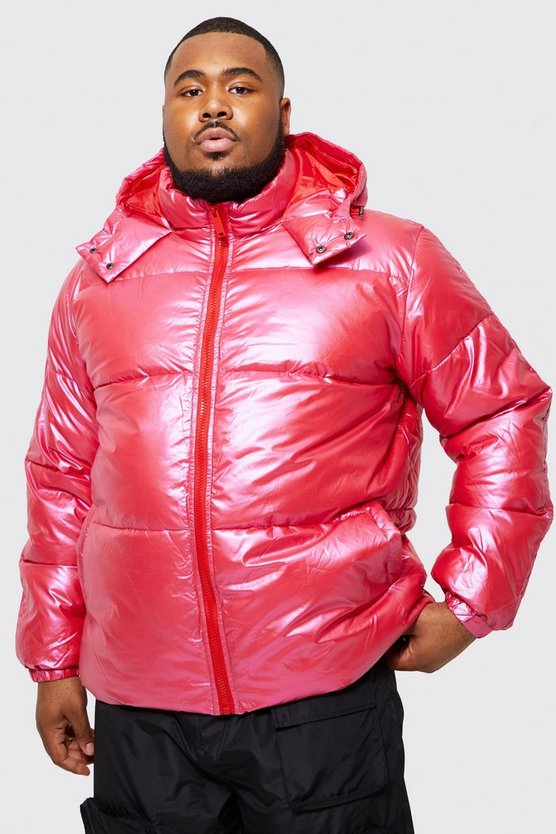 Plus glänzende Ripstop Steppjacke mit Man-Print