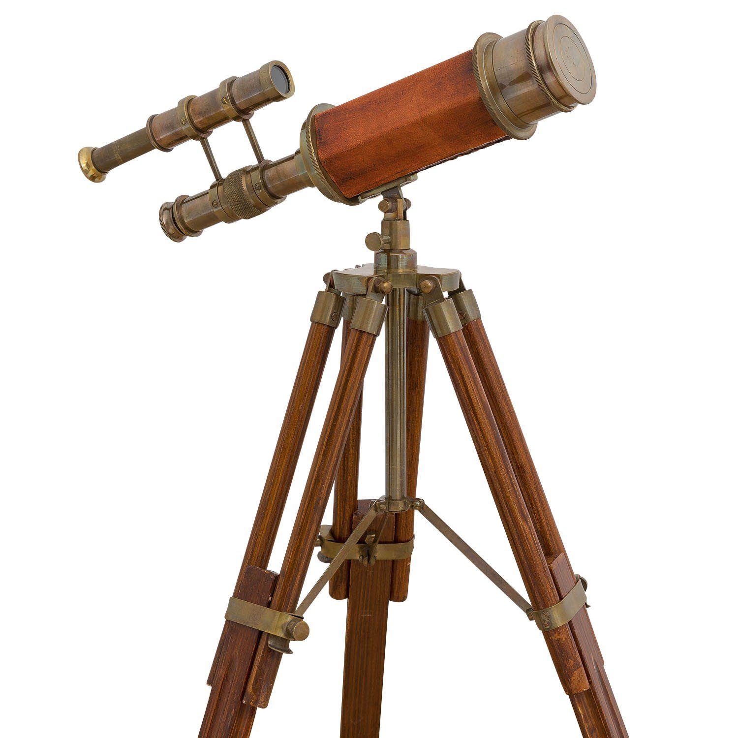 Aubaho Teleskop Doppel-Teleskop mit Holz-Stativ Fernrohr Fernglas Messing Antik-Stil
