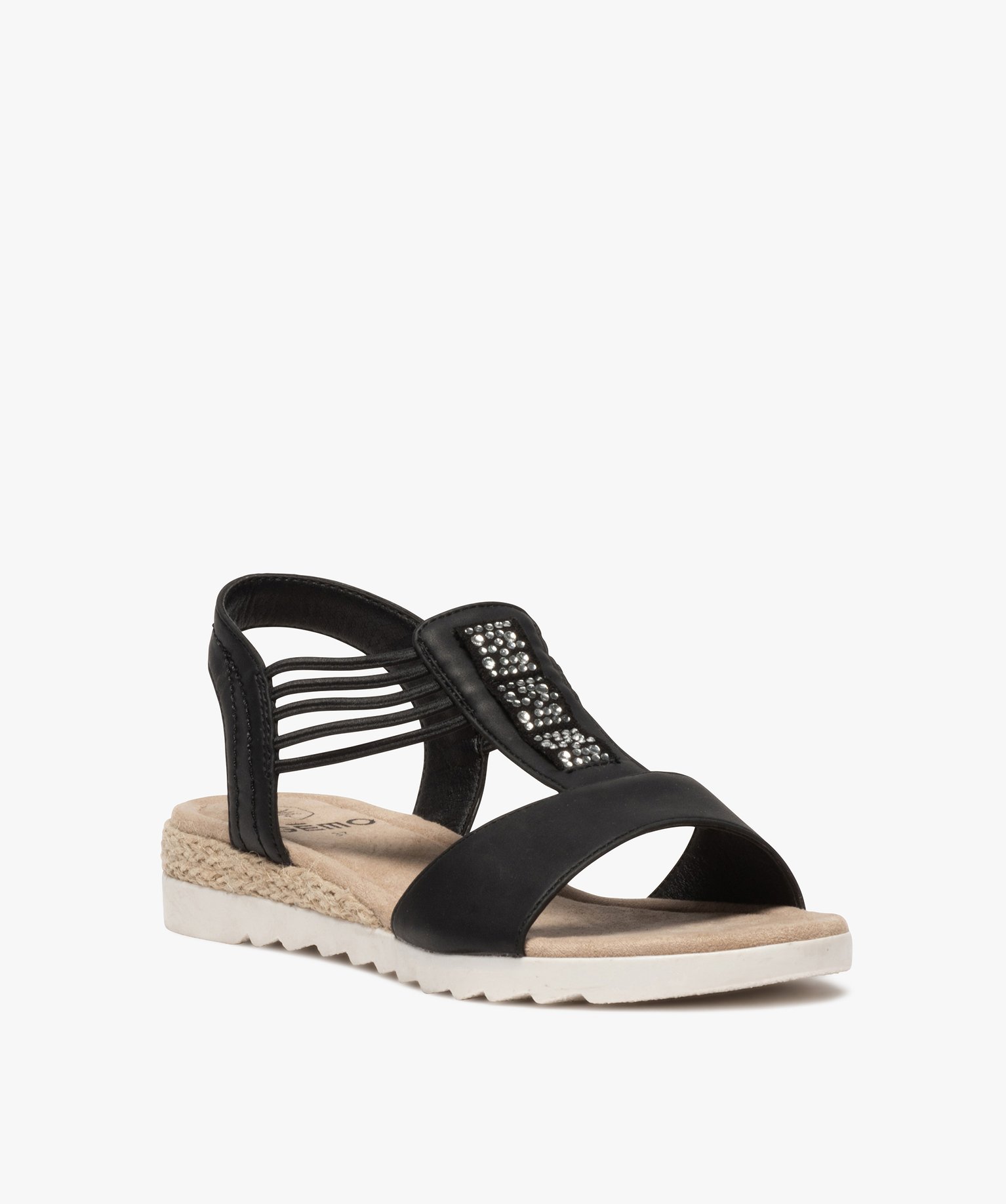 Sandales femme à petit talon compensé et brides élastiques noir | GEMO