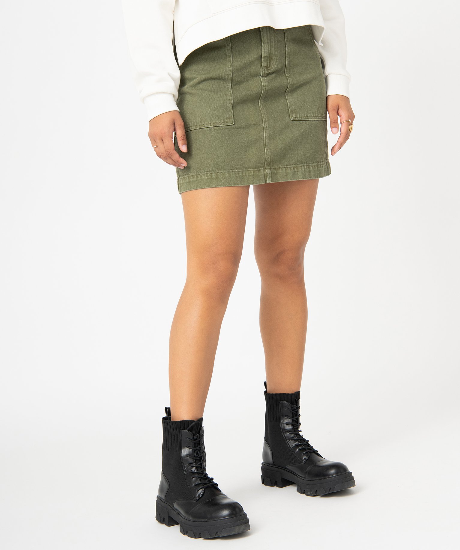 Jupe femme en toile de coton avec poches plaquées  kaki | GEMO