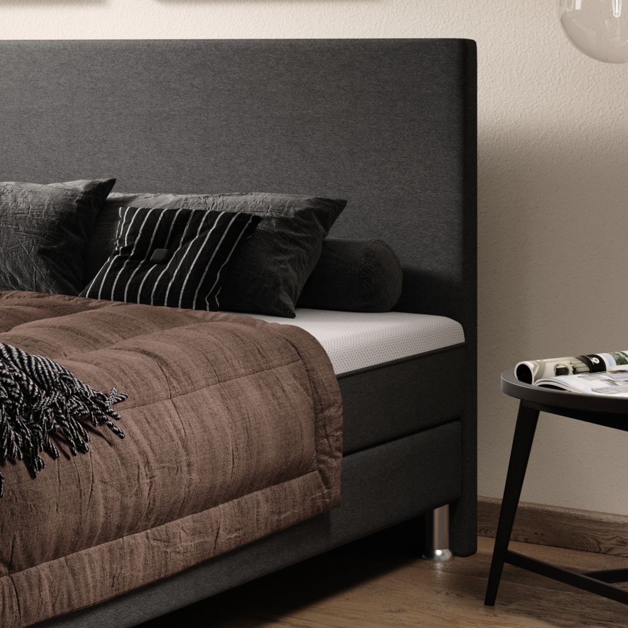 IHG Boxspringbett Sunny Plus 180x200 Webstoff Anthrazit