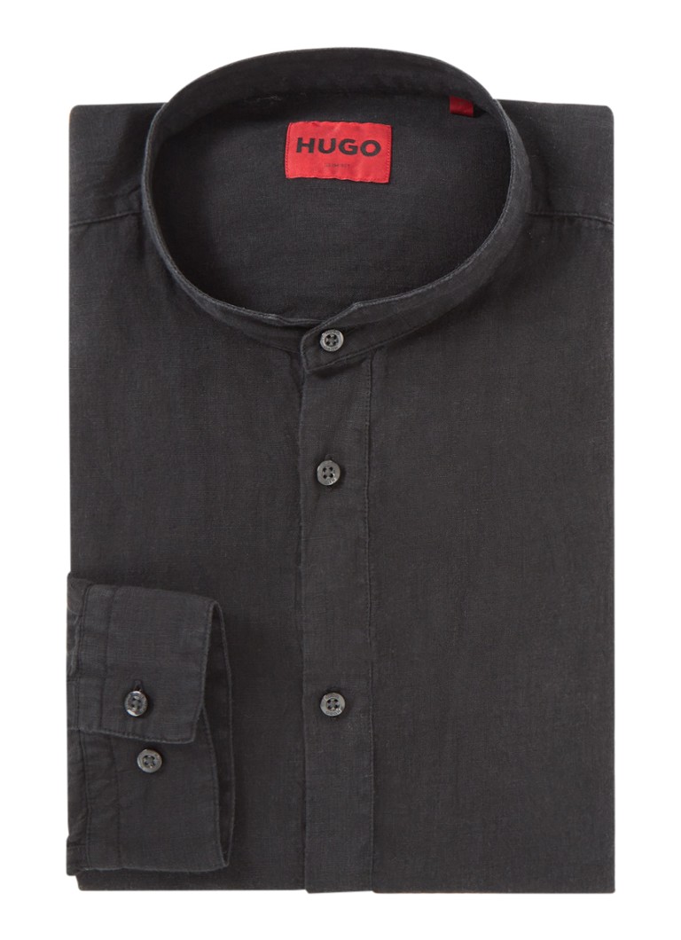 Lanena srajca HUGO BOSS Elvory slim fit z žepom na prsih