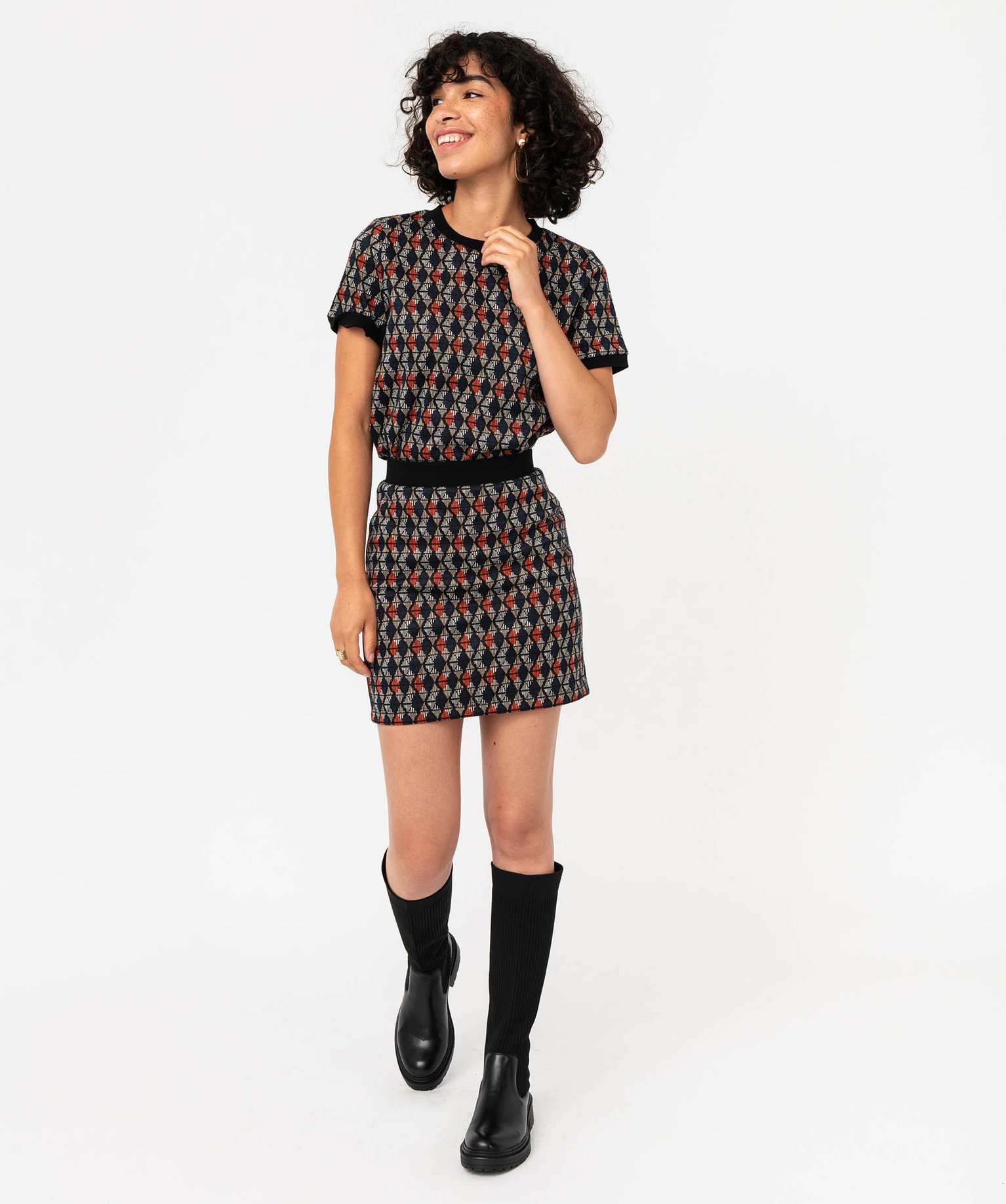 Jupe droite à motifs graphiques femme imprime | GEMO