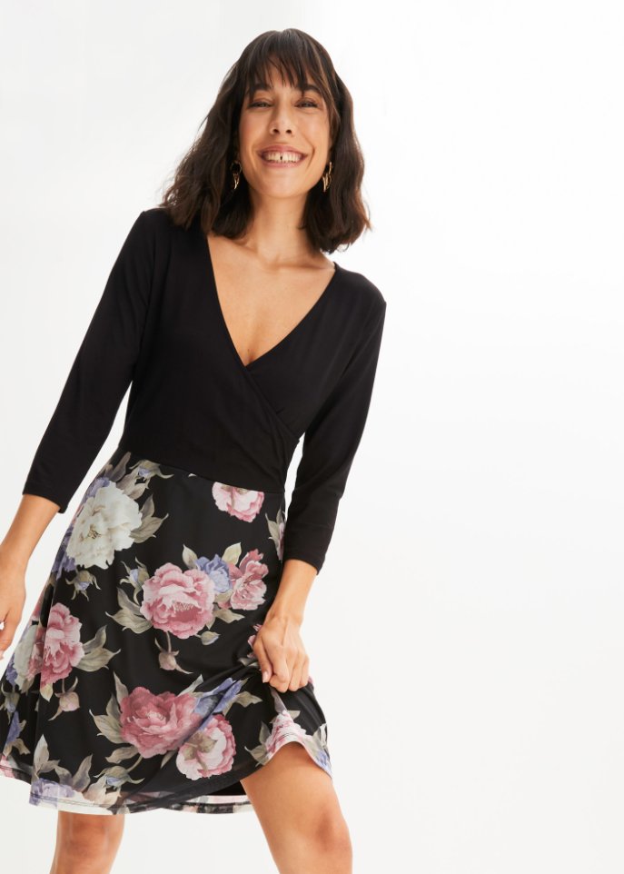 Kleid mit bedrucktem Mesh-Rock