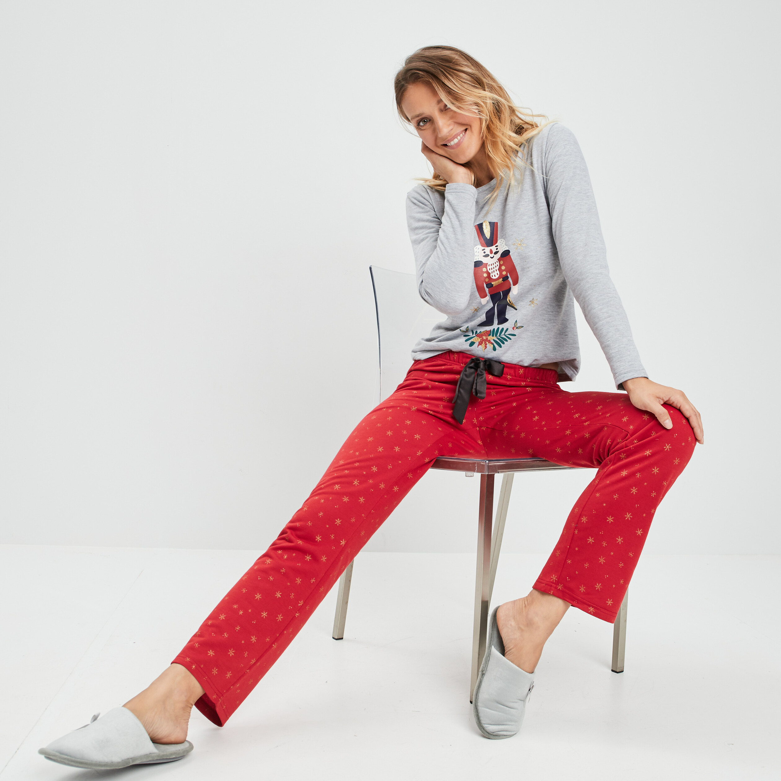 Ensemble pyjama 2 pièces gris clair femme | La Halle