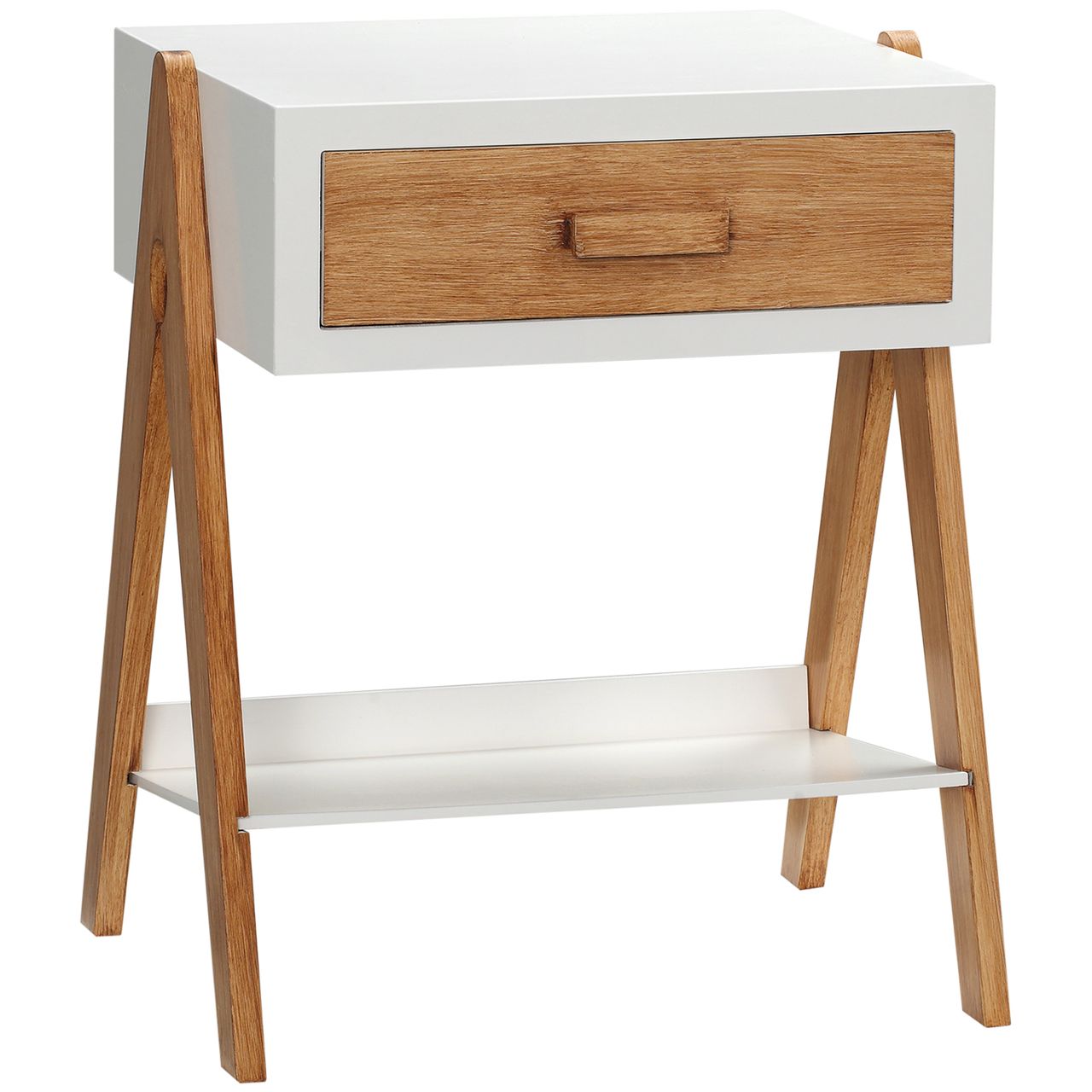 HOMCOM Beistelltisch Nachttisch mit Schublade und Ablage Couchtisch Sofatisch Kaffeetisch für Schlafzimmer Wohnzimmer Skandi-Design Weiß Natur 45 x 35 x 54,5 cm