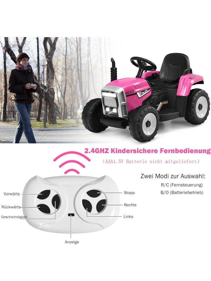COSTWAY 12V Traktor ab 3 Jahren in Rosa günstig kaufen 135 cm