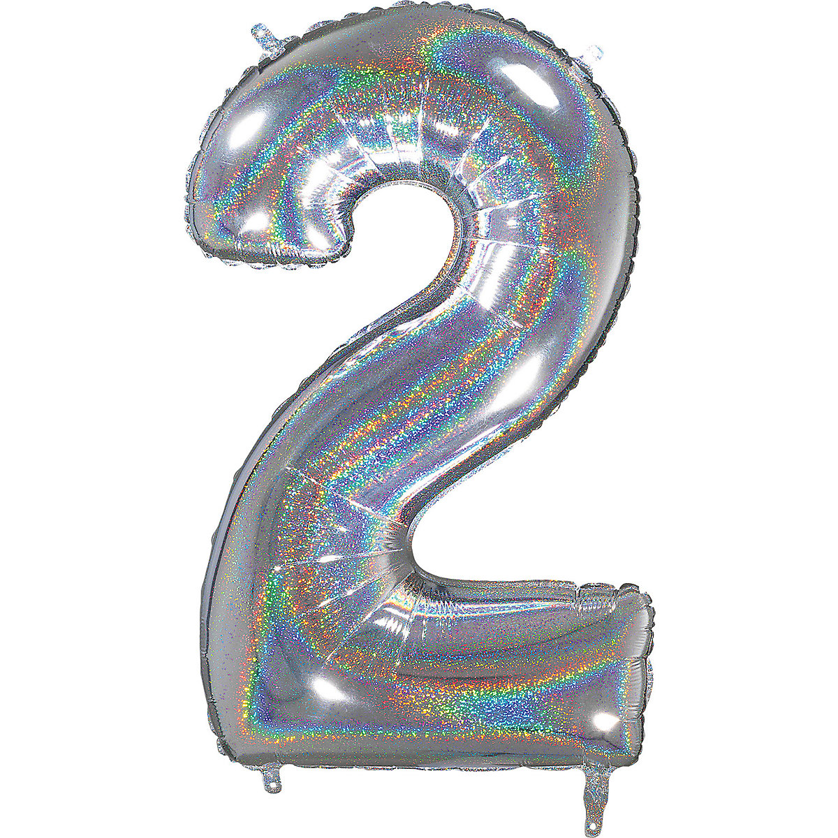 Folienballon Zahl 2 silber holographisch, 66 cm
