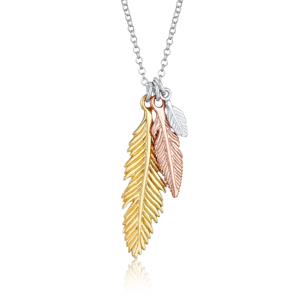 Elli Elli Collier Femme plume boho tricolore en argent sterling 925 Bijoux