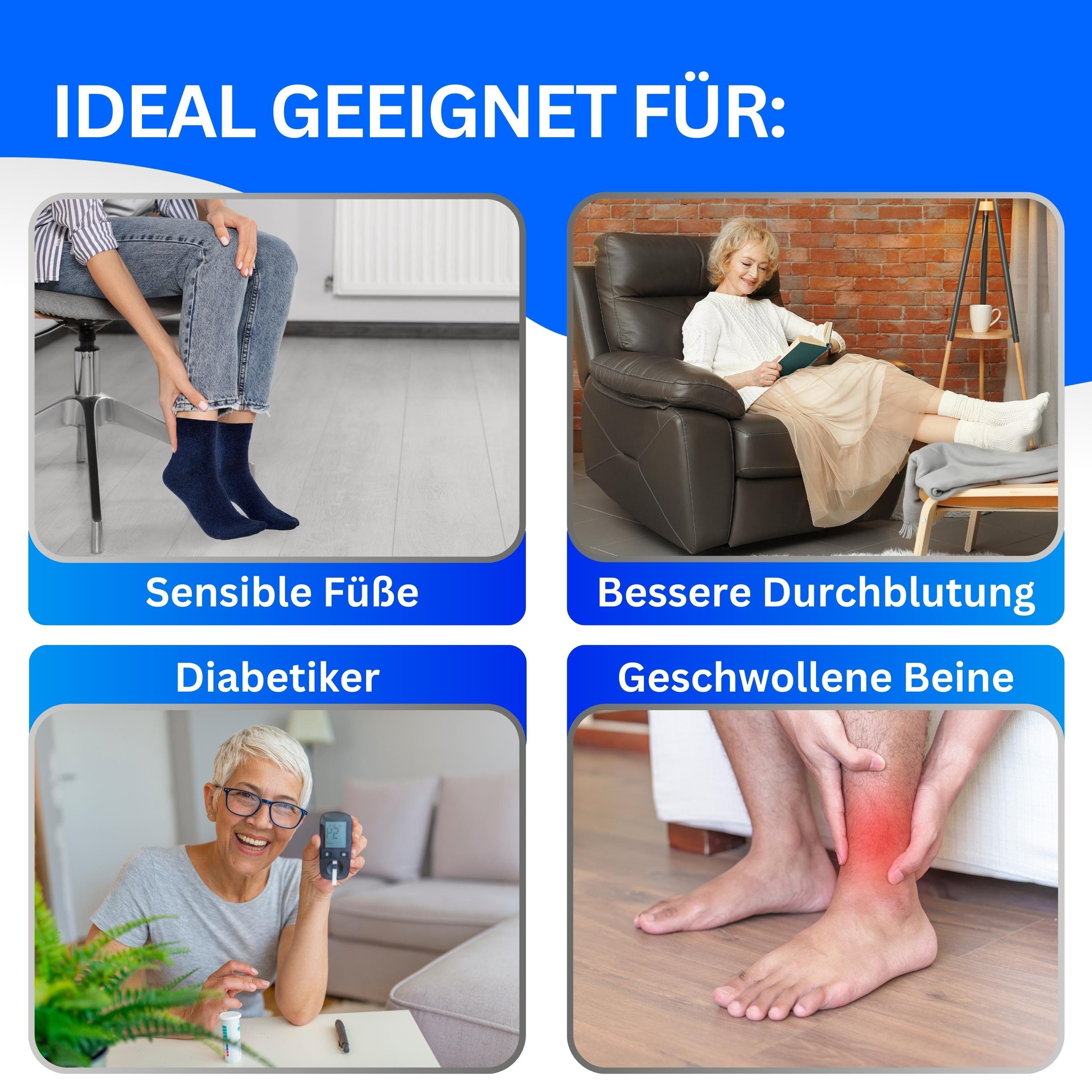 MEDOLY Diabetikersocken mit 97% Baumwolle, ohne Bund (6 Paar) ohne störende Naht