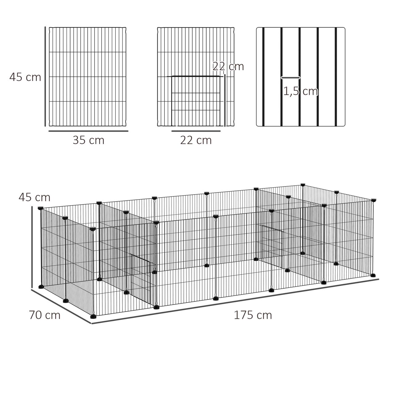 PawHut Kleintierkäfig, Meerschweinchen Gehege DIY Kleintiergehege mit 18 Platten