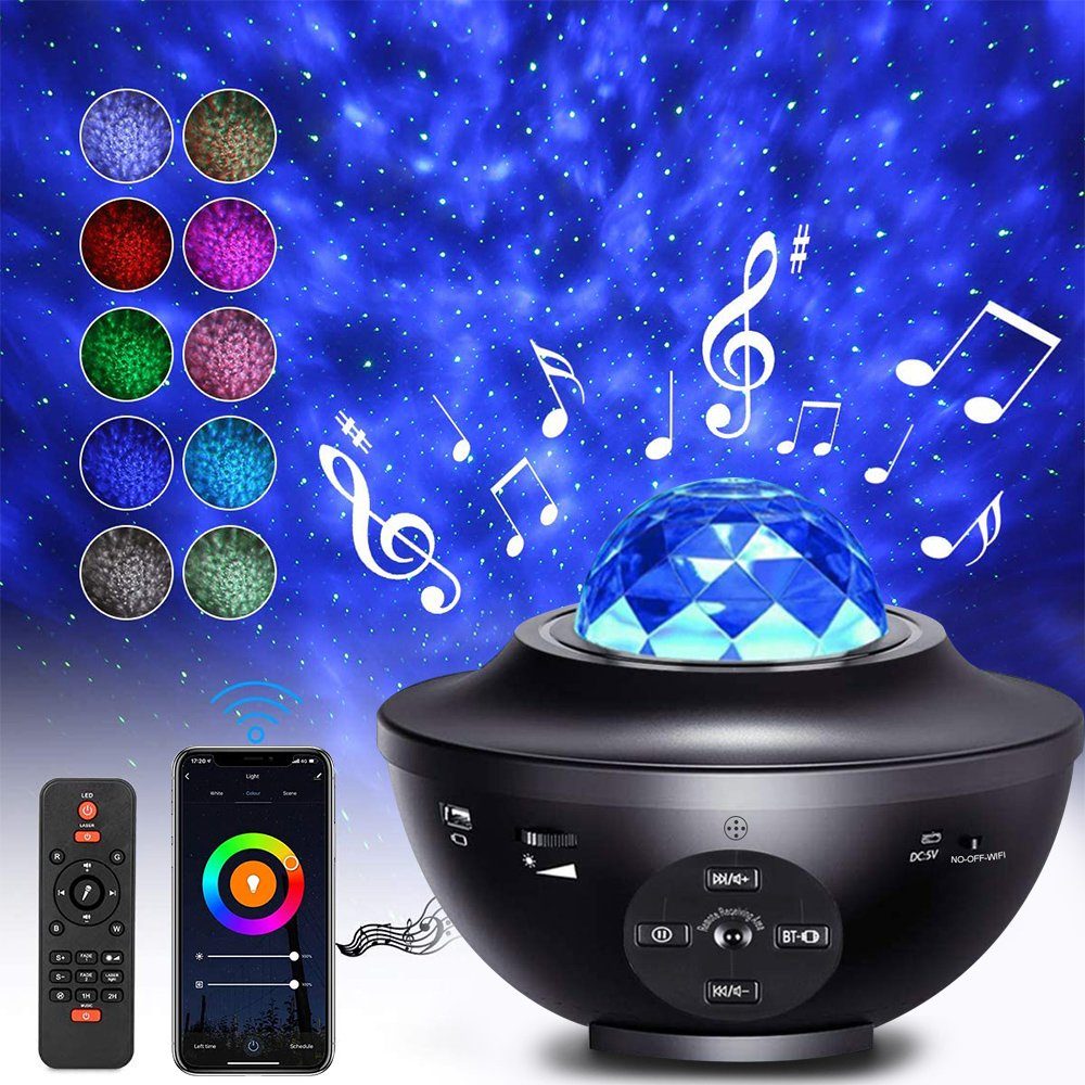 Rosnek LED Nachtlicht Smart Wifi,Bluetooth,mit Fernbedienung, Kinder Weihnachten Geschenke, USB-Stecker, LED, RGB, LED-Projektorlicht, LED Sternenhimmel Lampe