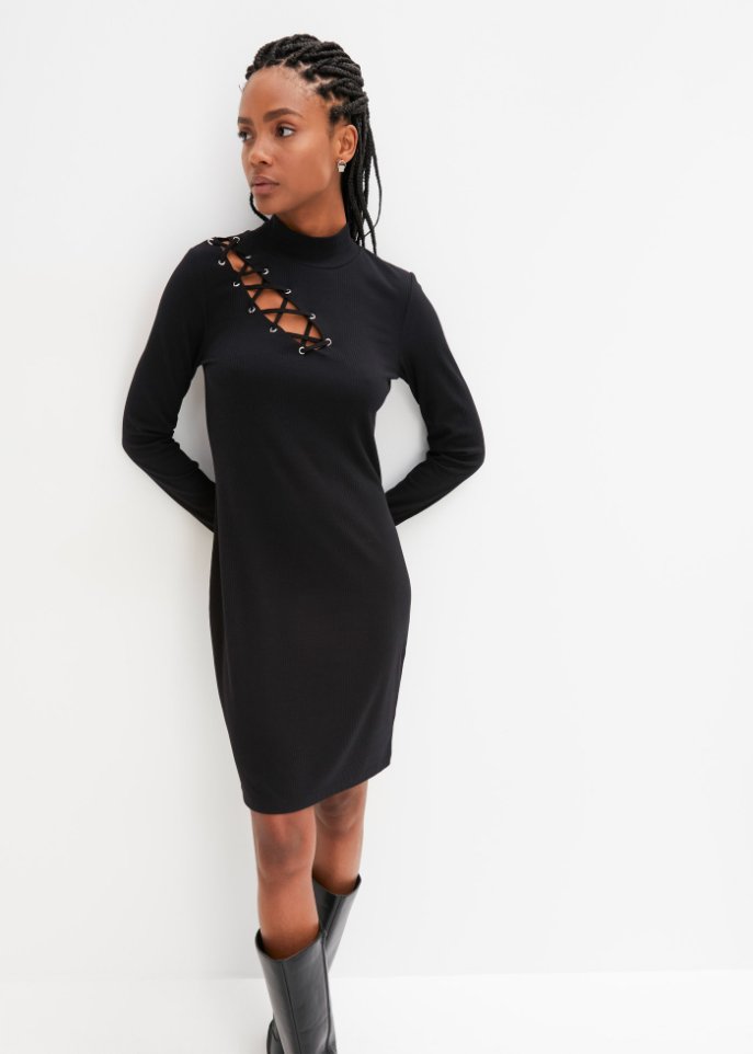 Rippkleid mit Schnürung