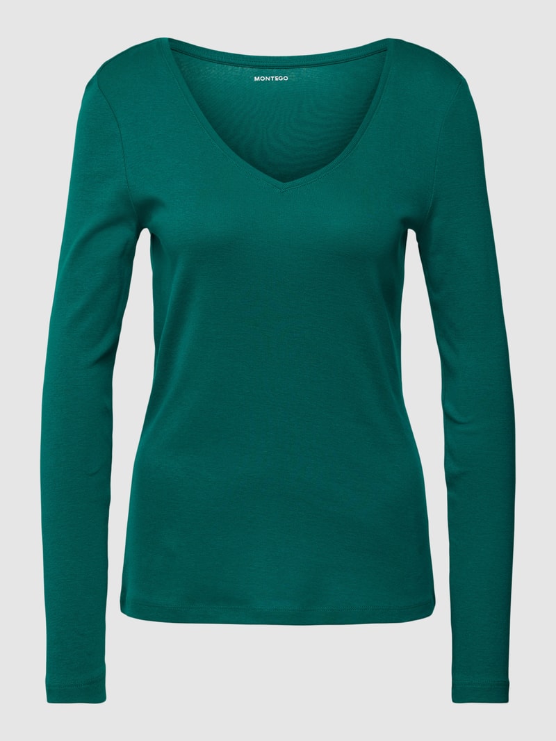 Longsleeve mit V-Ausschnitt in dunkelgrün