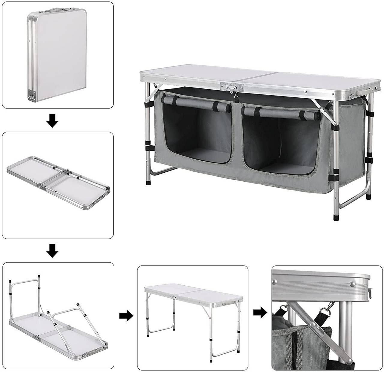 Woltu Campingtisch, Höhenverstellbar mit Stauraum, Outdoor inkl.Tragetasche