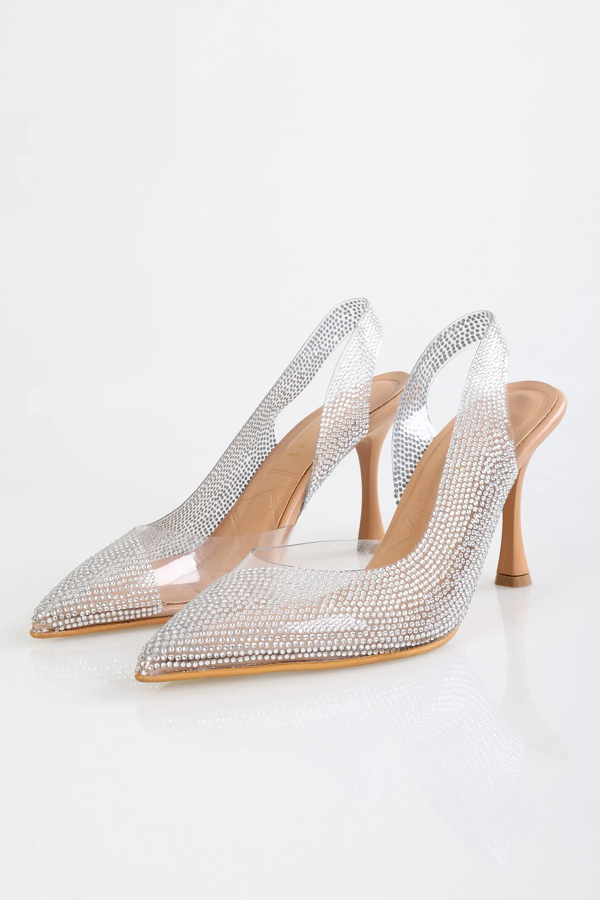 Shoeberry  Damenschuhe mit transparentem Absatz und Steinbesatz „Oceane Skin“
