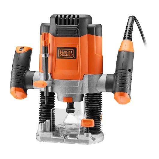 Frezarka górnowrzecionowa Black & Decker KW1200EKA-QS z frezami w obudowie o mocy 1200 W