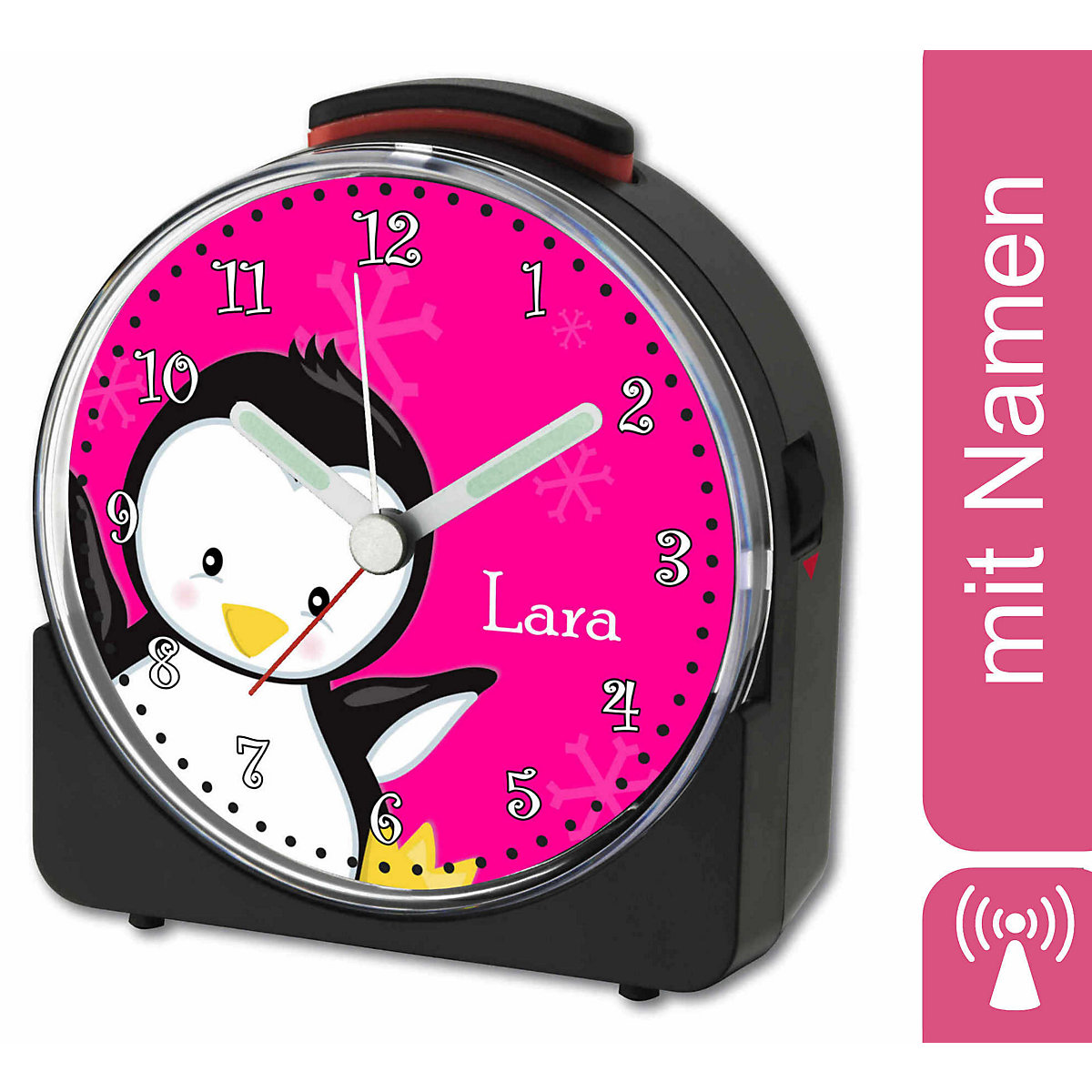 Kinder Funkwecker weiß personalisiert mit Namen Pinguin