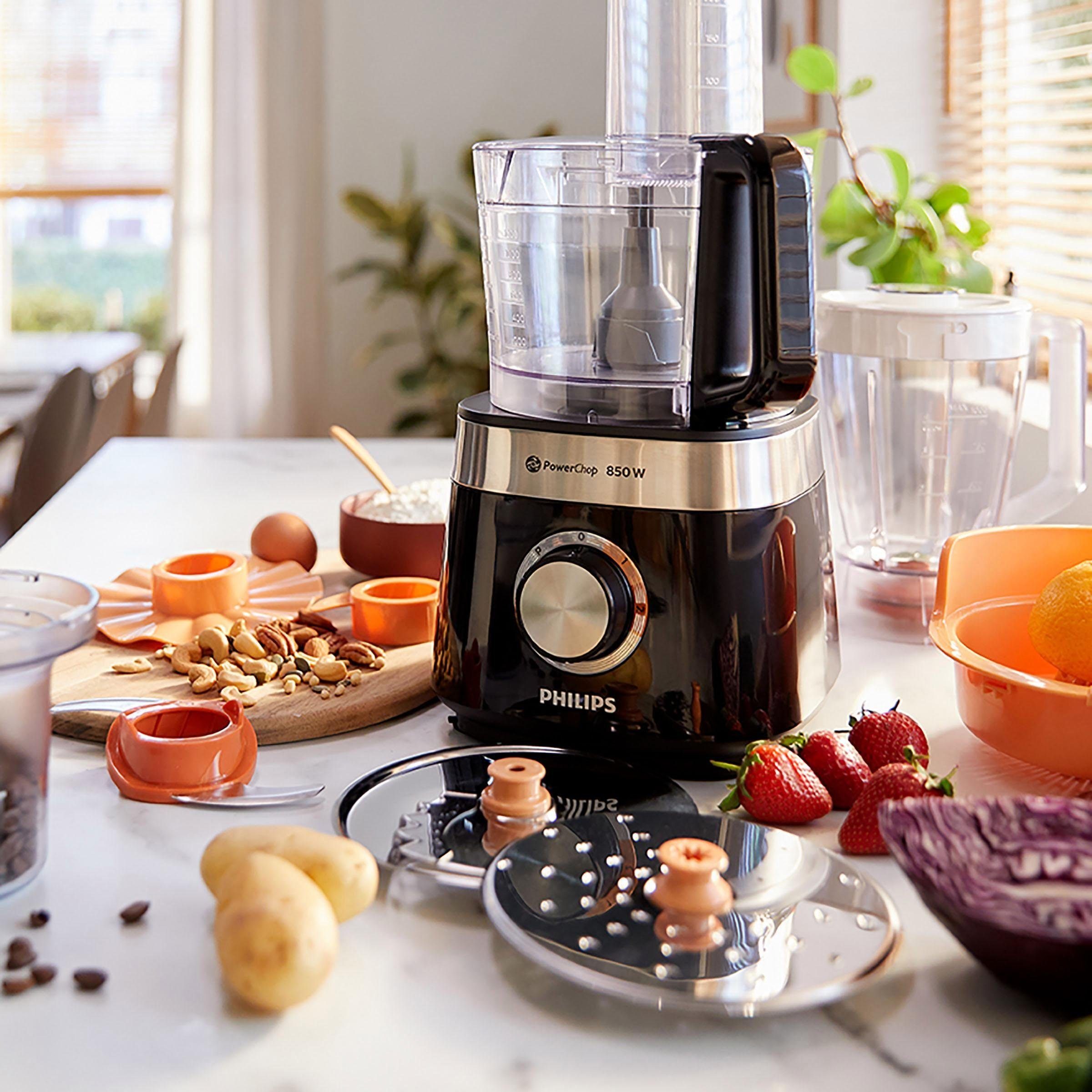 Philips Küchenmaschine HR7530/10, 850 W, 2,1 l Schüssel, 31 Funktionen, 2-in-1 Schneidescheibe, Zitruspressenaufsatz
