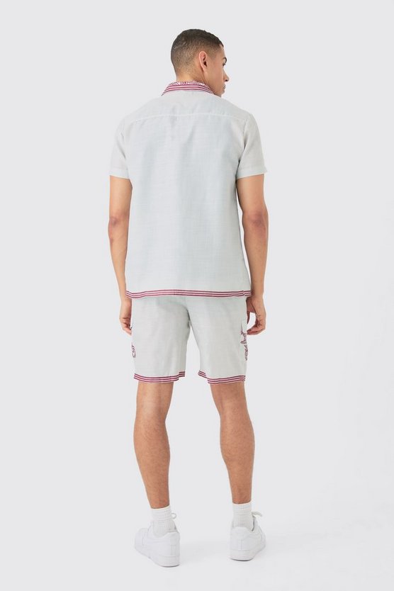 Hemd & Shorts im Leinenlook mit Taschen und Kragen-Detail