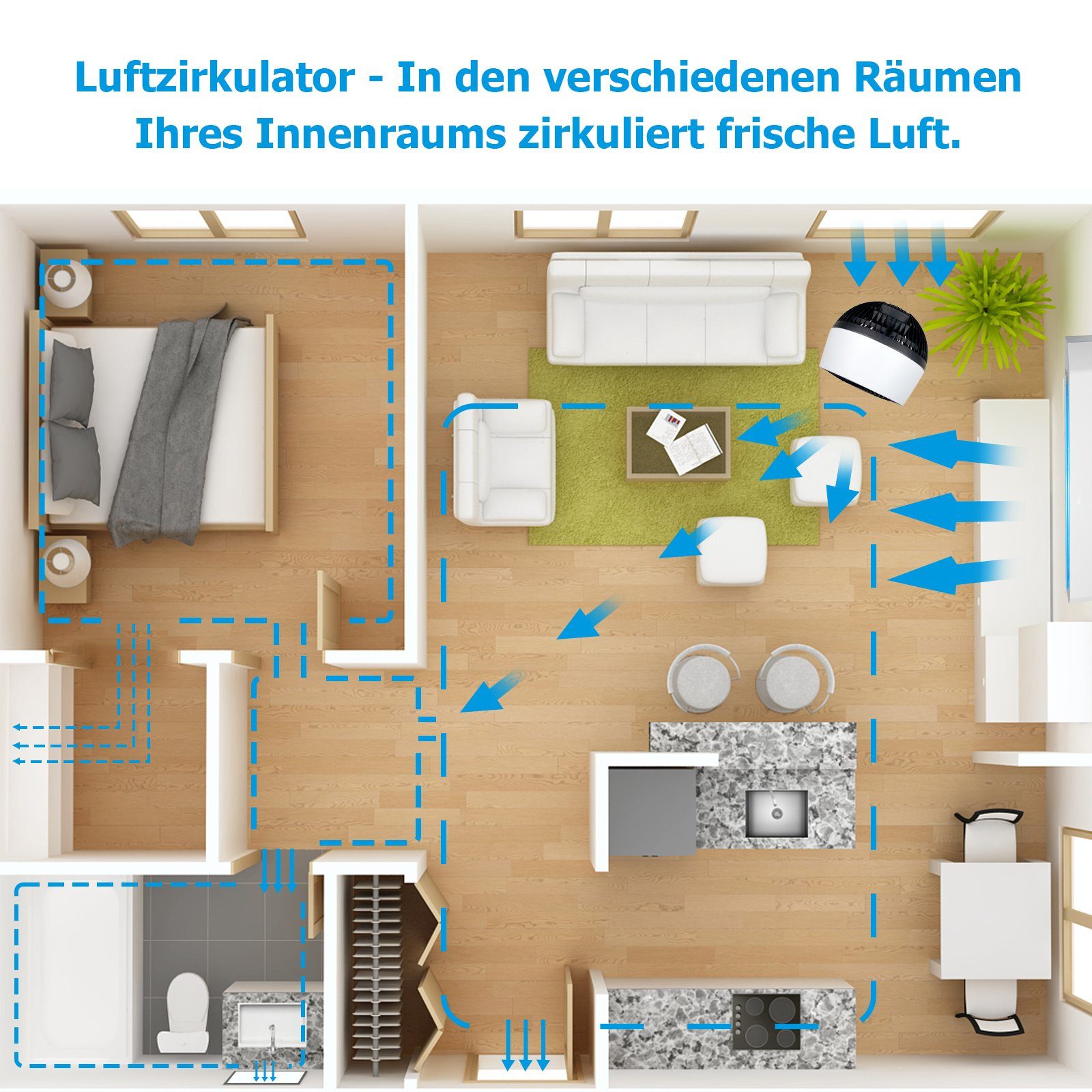 Homewit Standventilator 35W 30dB leise Ventilator 3D Luftumwälzung mit Timer und Fernbedienung, Für Fitnessstudio Schlafzimmer Wohnzimmer
