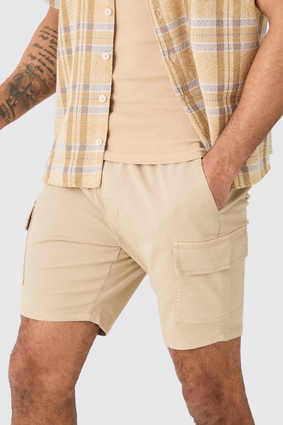 Skinny Cargo-Shorts in Stone