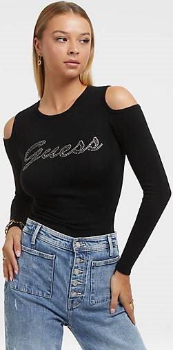 GUESS Damen Strickpullover LS COLD SHLDR GUESS LOGO SWTR