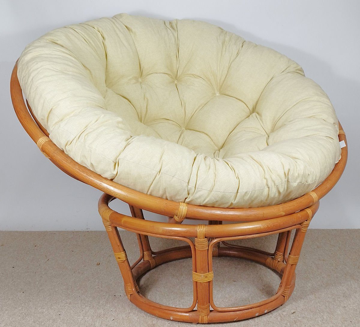Rattani Rattanstuhl Rattan Papasan Sessel inkl. hochwertigen Polster D 110 cm Fb. cognac