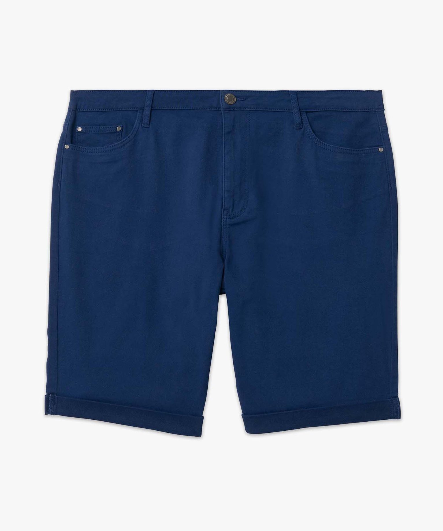 Bermuda femme grande taille à revers en coton stretch bleu | GEMO