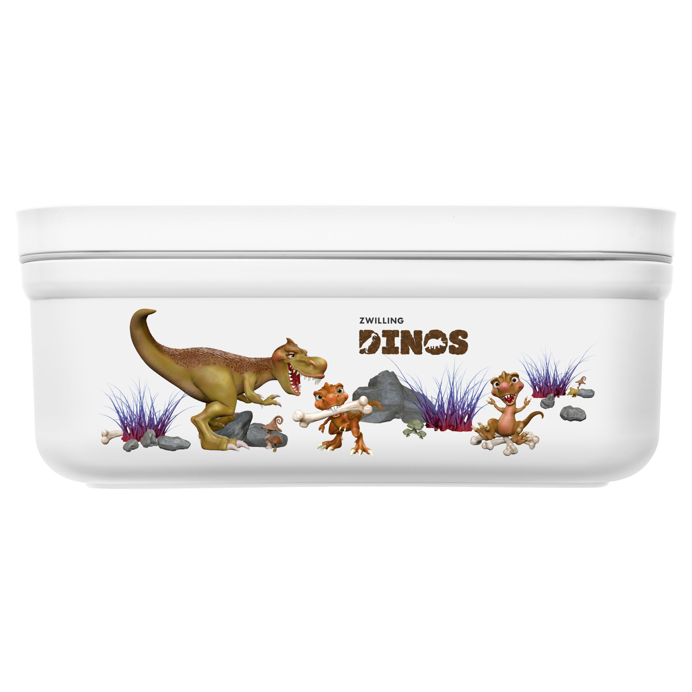 Vakuum Lunchbox DINOS M, Kunststoff, Weiß-grau