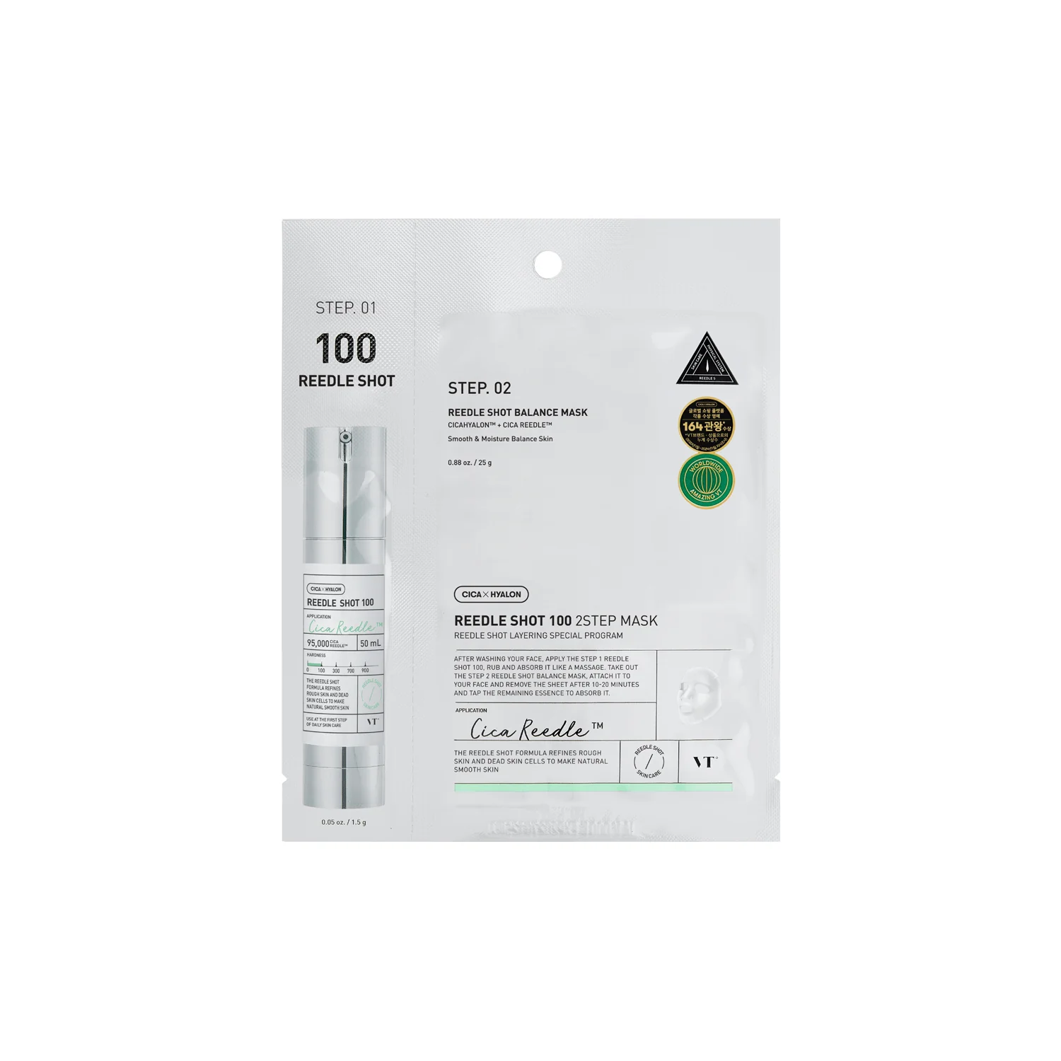 REEDLE SHOT 100 2-STAPPENMASKER - Set tegen onzuiverheden, Set tegen rimpels, Anti-verouderingsmasker voor het gezicht, Serum tegen onzuiverheden voor het gezicht, Regenererende behandeling