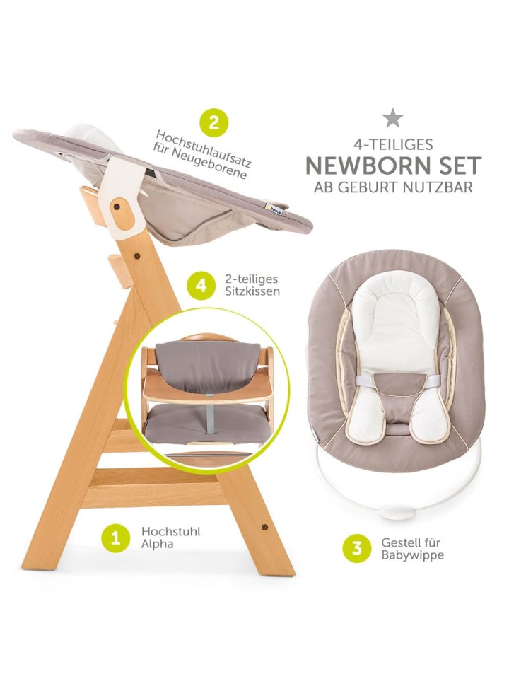 Hauck Alpha Plus Natur Newborn Set - 4-tlg. Hochstuhl   in beige günstig kaufen onesize