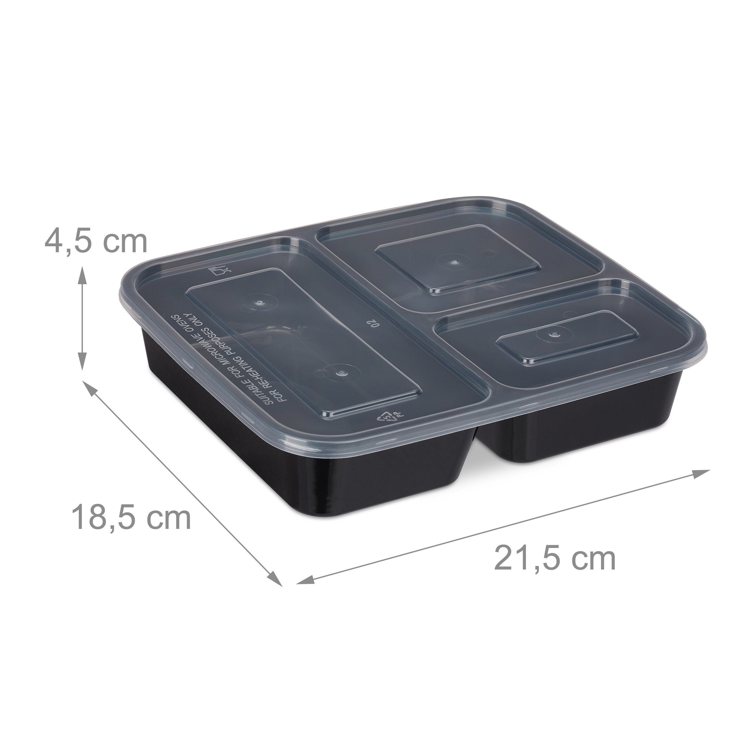 relaxdays Lunchbox 10er Set Meal Prep Boxen 3 Fächer, Kunststoff