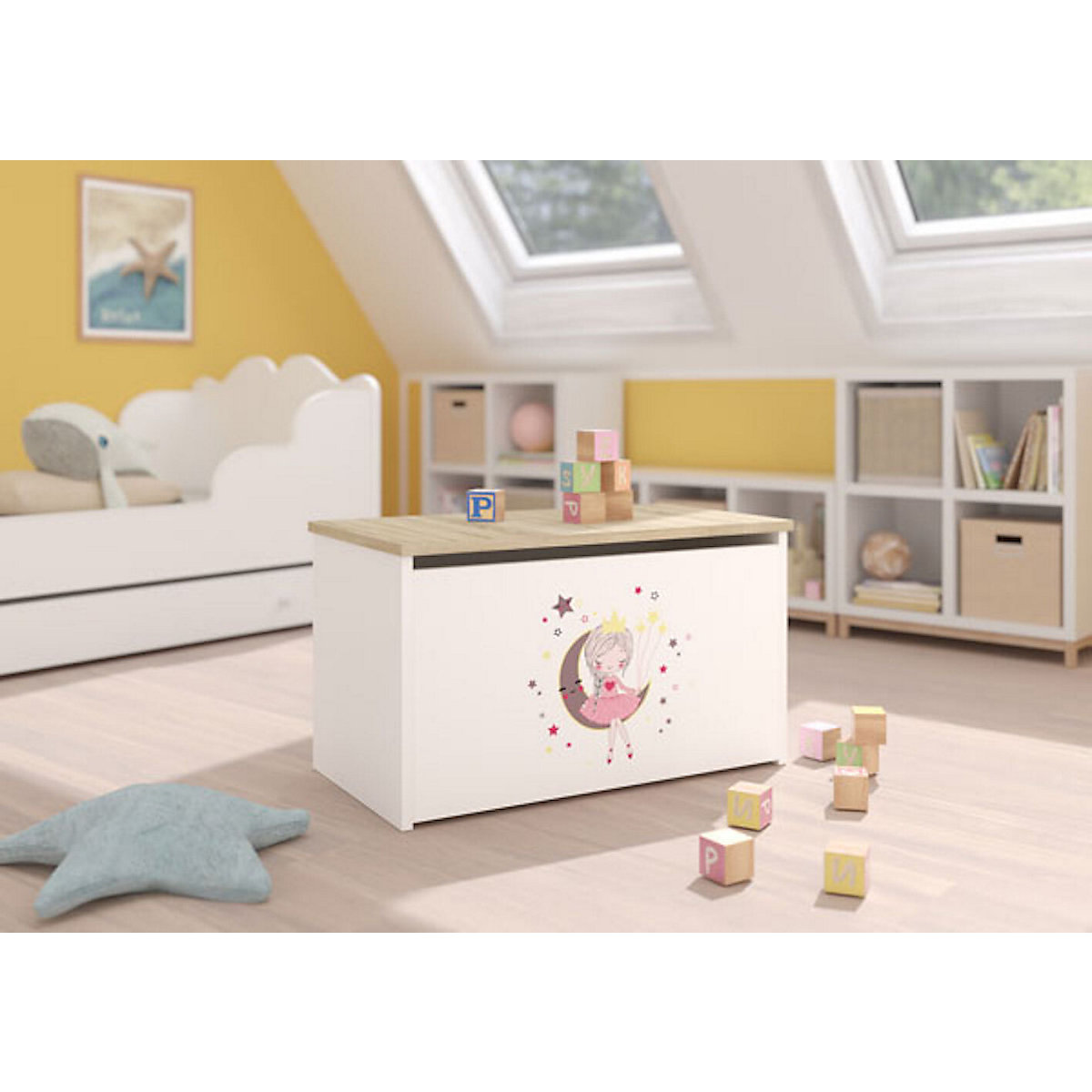 Spielzeugtruhe Sitztruhe Daria 73cm Motiv wählbar mit 1 Klappe