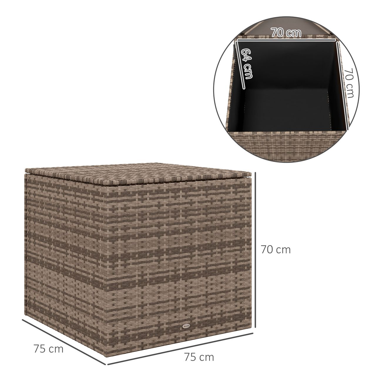 Outsunny Polyrattan Auflagenbox, Kissenbox mit Deckel, Hubautomatik, Sand