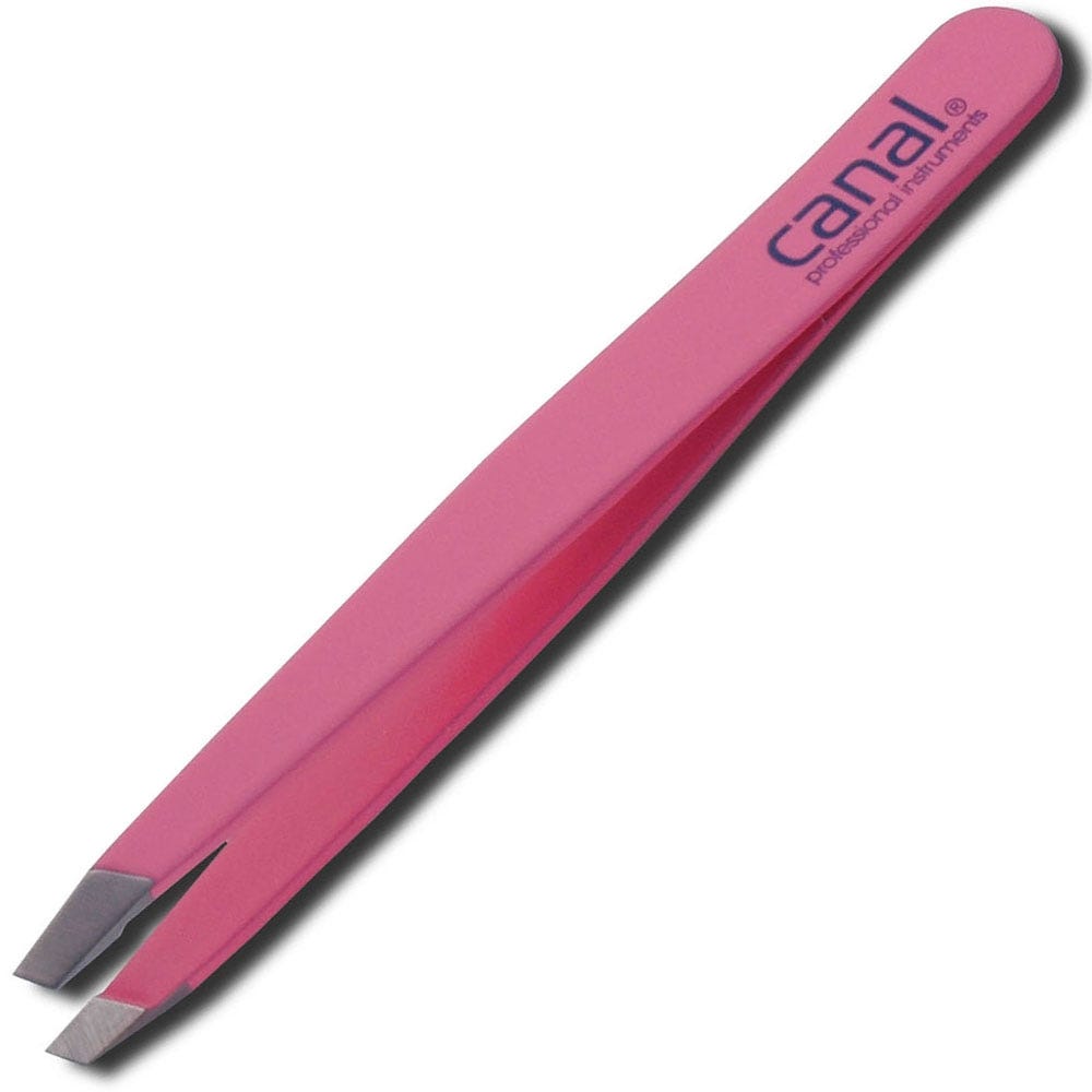Canal Haarpinzette schräg pink rostfrei 95 mm