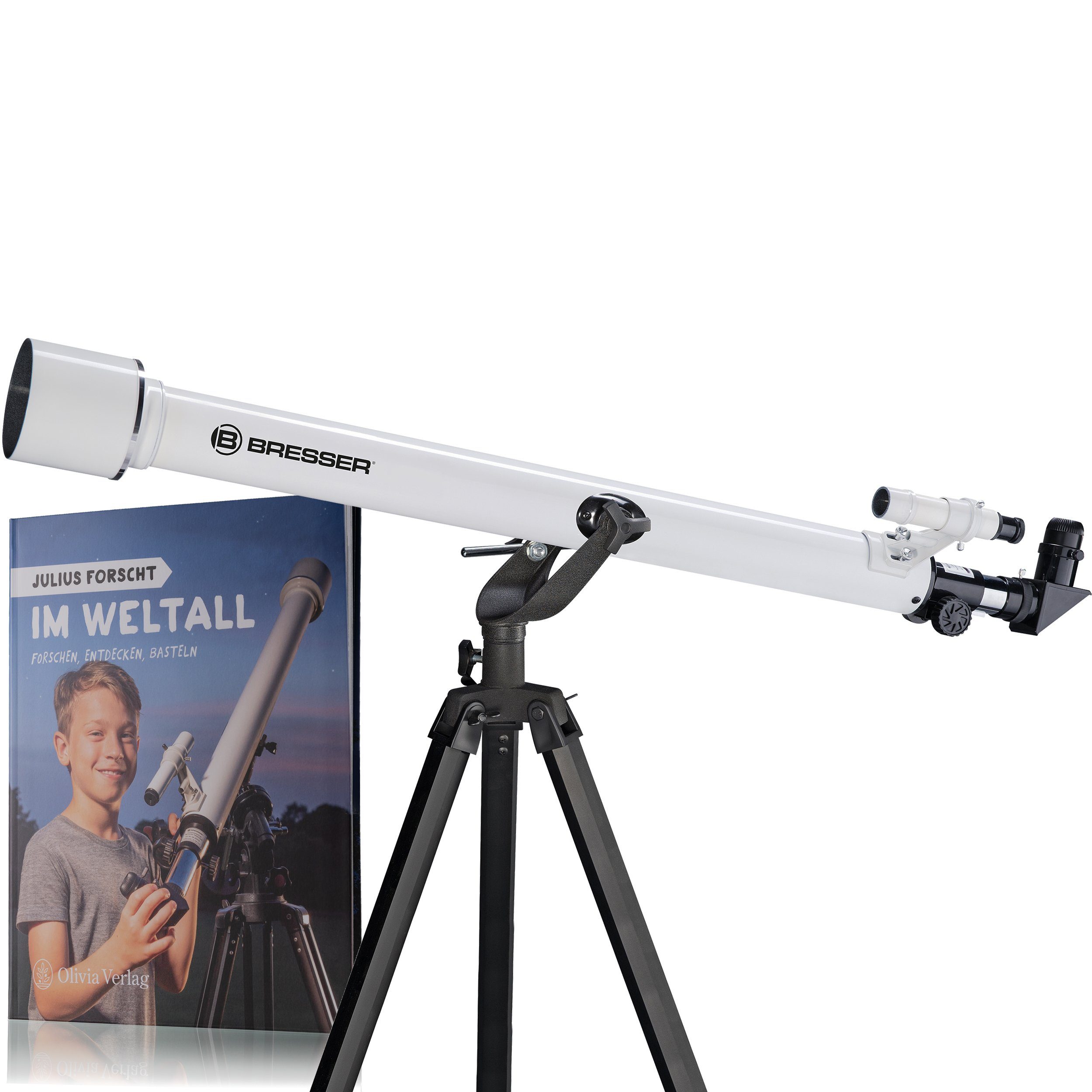 BRESSER Teleskop Classic 60/900 AZ Linsen mit Buch ''Julius forscht im Weltall''