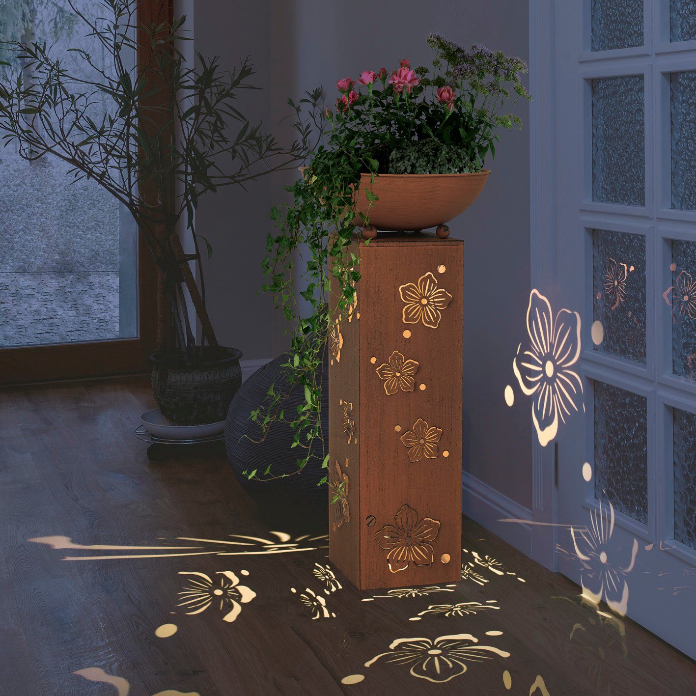 Hoberg Dekosäule Blume, Pflanzschale Garten Deko Kübel 72cm
