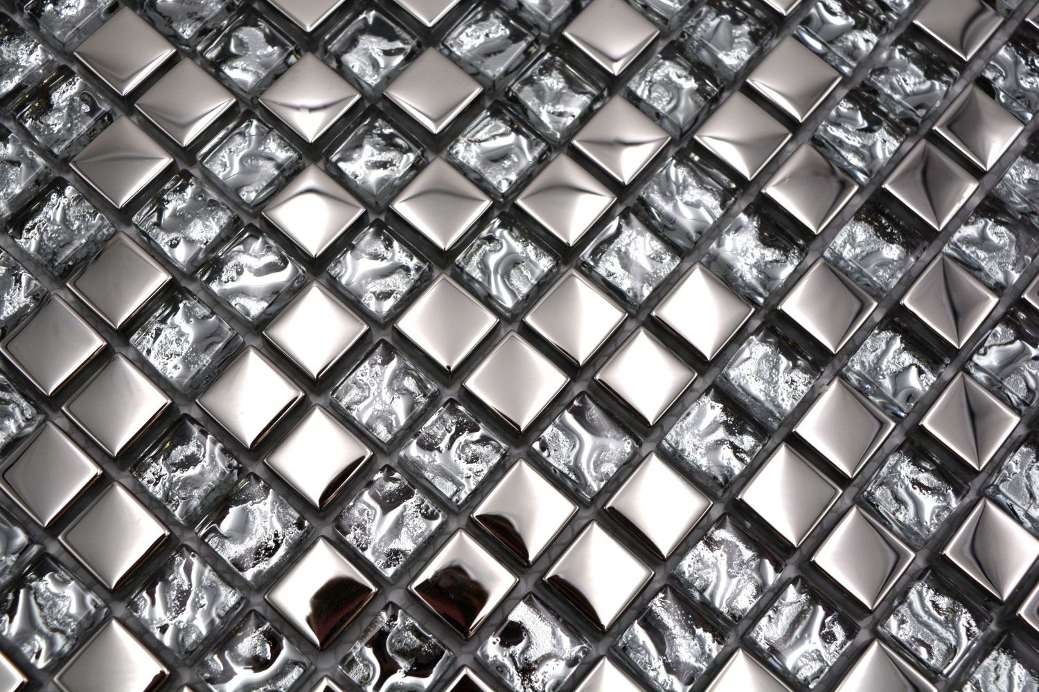 Mosani Mosaikfliesen Mosaikfliese Glasmosaik electroplated Silber Glas BAD WC Küche