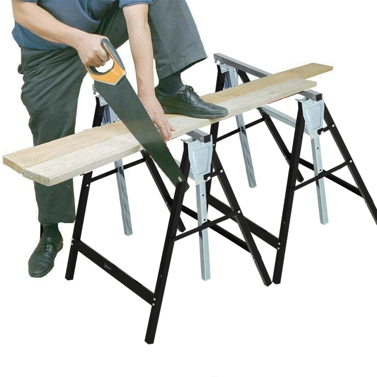 DURHAND Sägebock, Arbeitsbock, Hohenverstellbar, Faltbar, Metall, Schwarz, 68 x 56 x 80-130 cm, Belastbarkeit 200kg