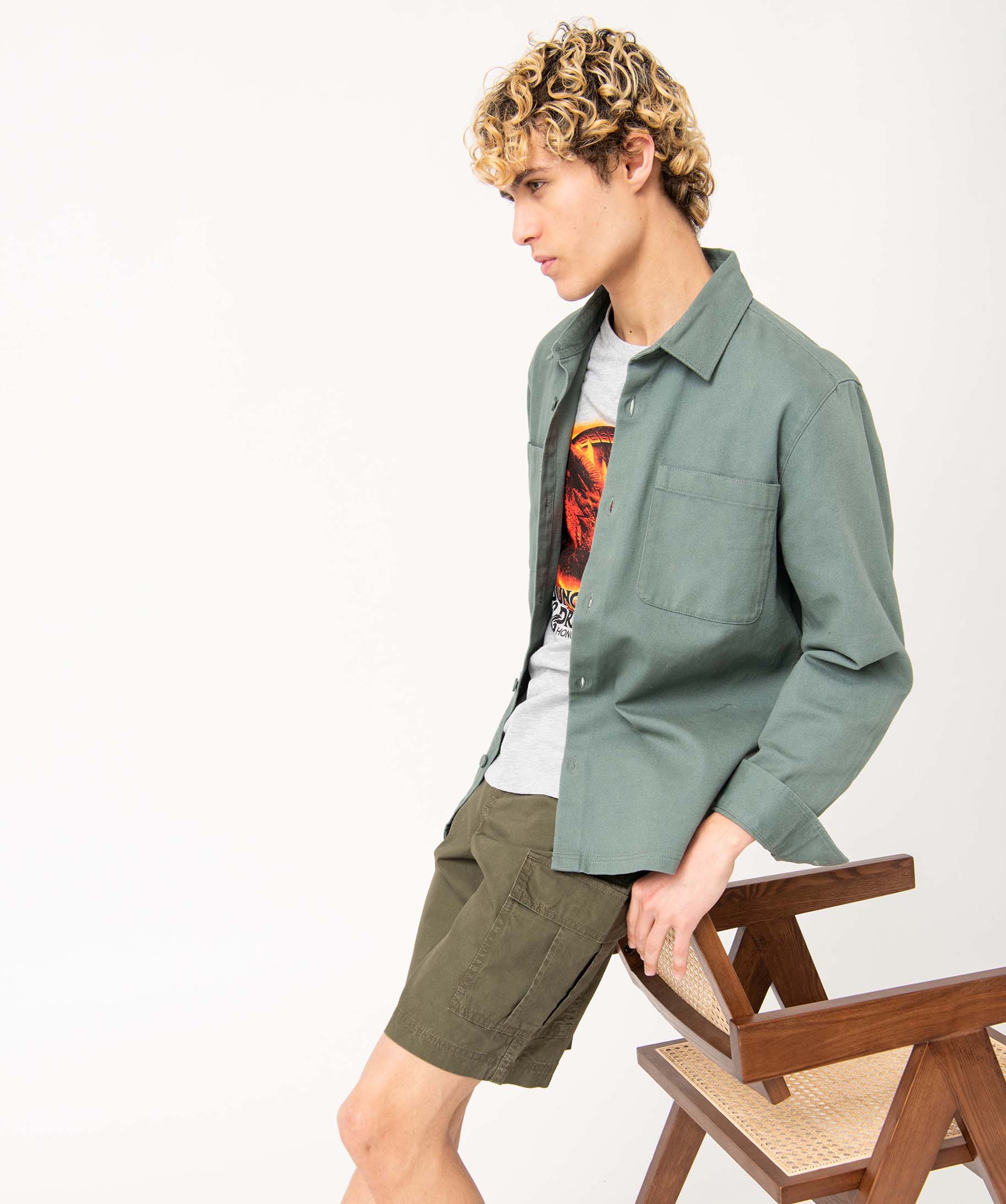 Tee-shirt homme à manches courtes chiné et imprimé - Donj... gris | GEMO
