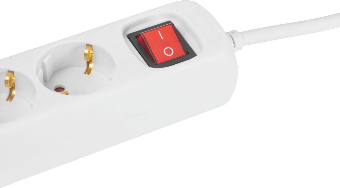 Hama Mehrfachsteckdose, 3-fach, Steckerleiste mit Schalter, 3 m Kabel, weiß Steckdosenleiste 3-fach (Kabellänge 3 m), Mehrfachsteckdose, Steckerleiste mit Schalter
